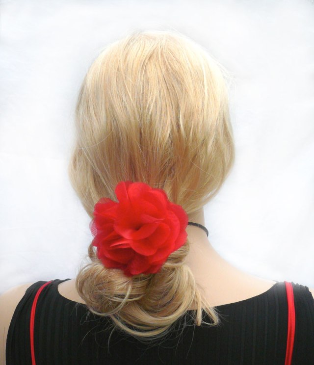 red ruffle flower hair accessories