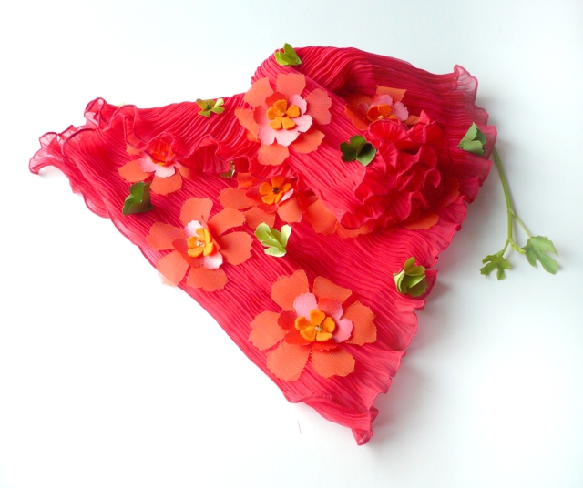 nectarine chiffon scarf with flowers
