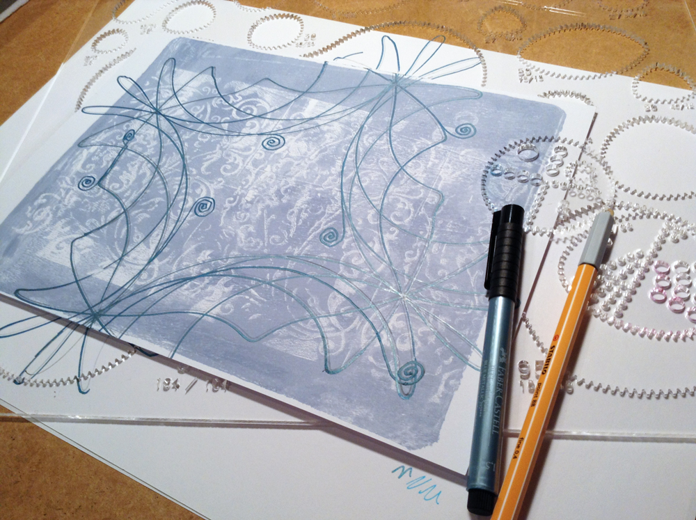 Double line spirograph art on gelli prints and testing new pens